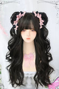 Black Double Ponytail Long Curly Sweet Lolita Wig front view