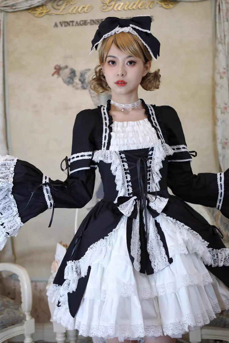 [Miss Rella] Short Sleeves Multi-Layered Ruffle Cardigan Bowknot Lace-Up Sweet Lolita Dress 9 Colors - Product - 2