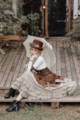 Brown Lace-Up Classic Vintage Leather Waist Lolita Belt with Metal Horn Buckle - Product - 7