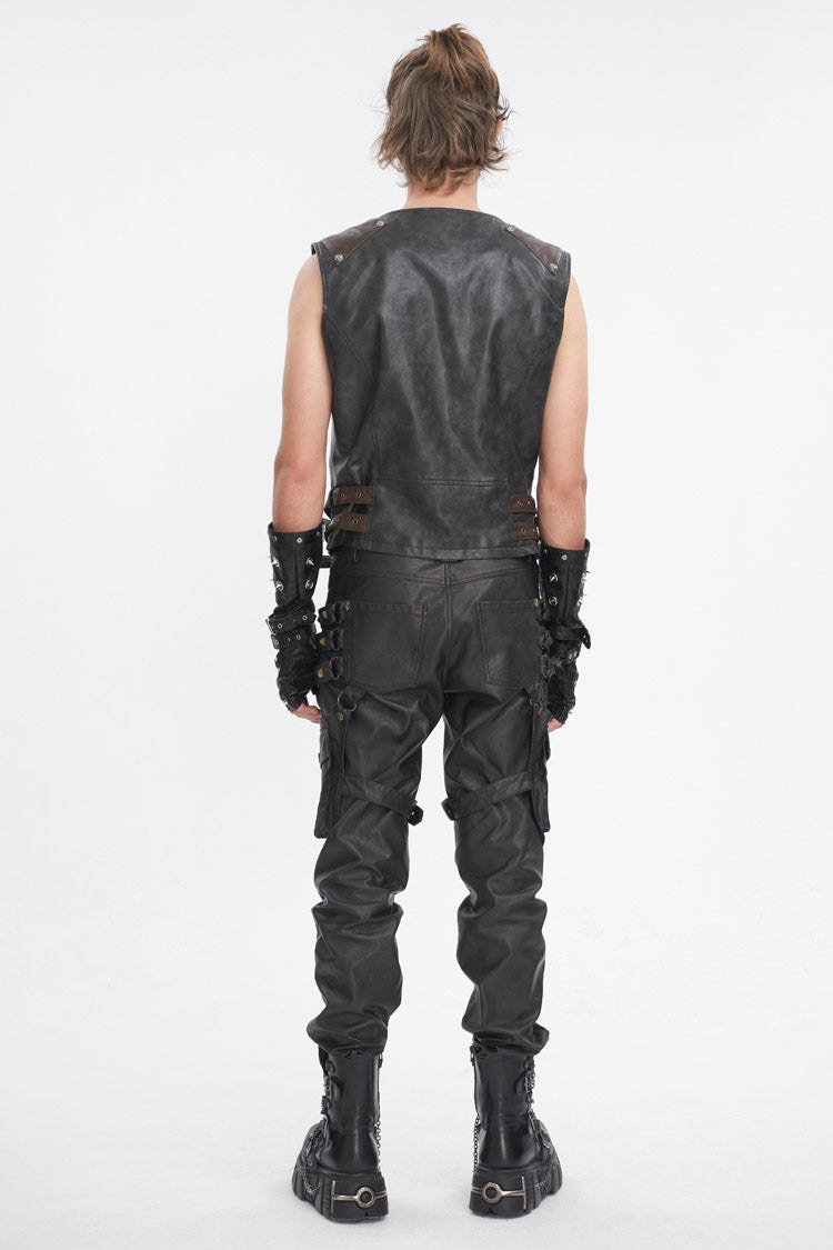 Black Studded Faux Leather Men's Punk Vest - Product - 5