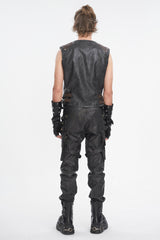 Black Studded Faux Leather Men's Punk Vest - Product - 5