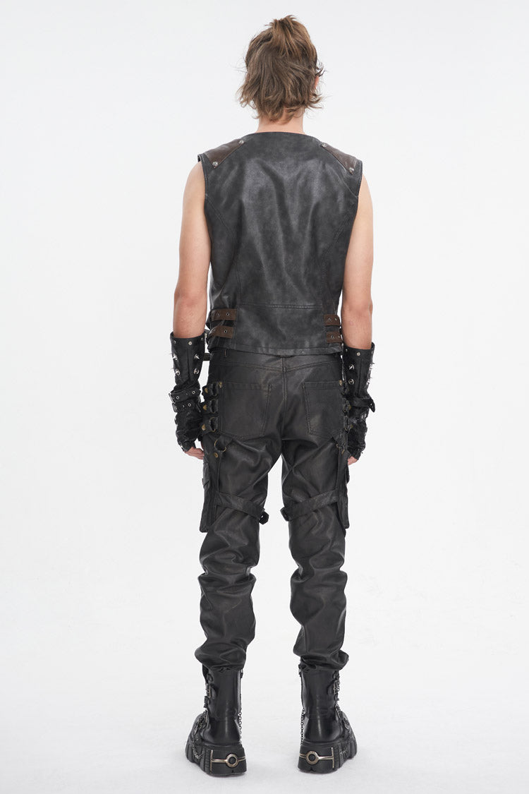 Black Studded Faux Leather Men's Punk Vest - Product - 5