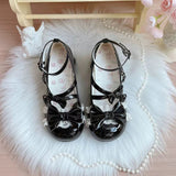 Bowknot Cross Bandage Kitten Shaped Special Heel Mid-Heel Shoes 5 Colors - Black - 2