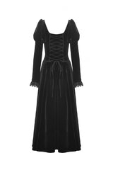 Black Round Collar Long Puff Sleeves Lace Lace-Up Hem High Low Women's Gothic Velvet Wedding Dress - Product - 12