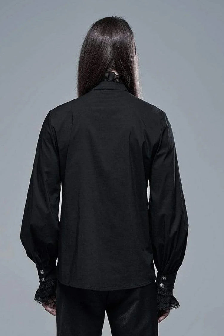 Black Stand Collar Long Sleeves Metal Button Lace Mens Gothic Blouse - Product - 3