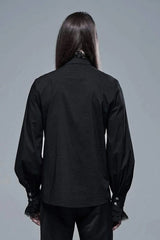 Black Stand Collar Long Sleeves Metal Button Lace Mens Gothic Blouse - Product - 3