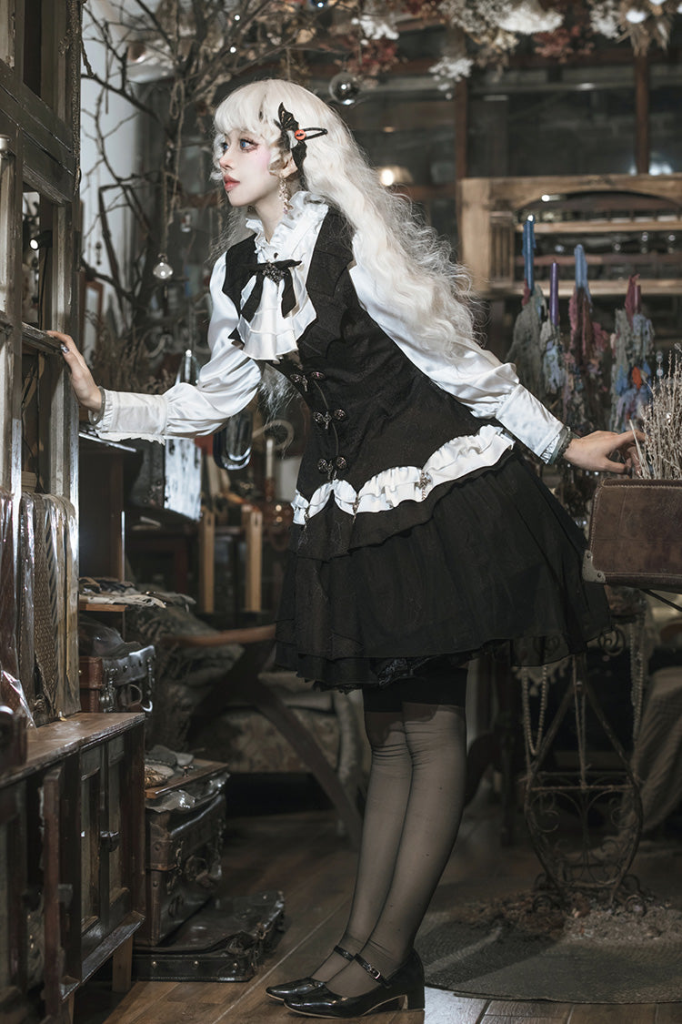 Black/White [The Duke of Blood] Multi-Layered Ruffle Bowknot Gothic Lolita Vest Skirt Set - Product - 5