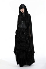 Black Cross Zippered Floral Embroidered Women's Gothic Cloak with Hood - Product - 10