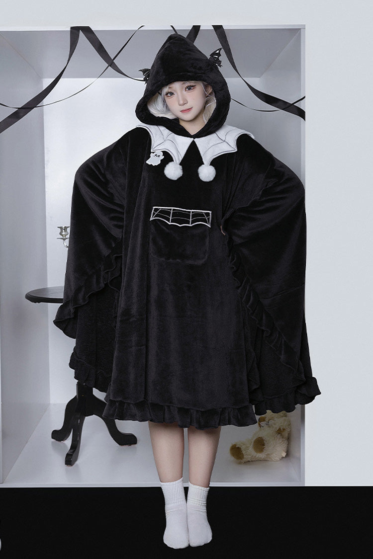 Black Bat Ruffle Hooded Sweet Lolita Coat Cloak - Product - 2