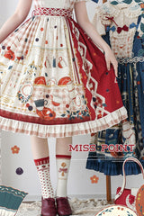 Red [Tea Party] Short Sleeves Print Ruffle Bowknot Lace Sweet Elegant Lolita Dress - Product - 9