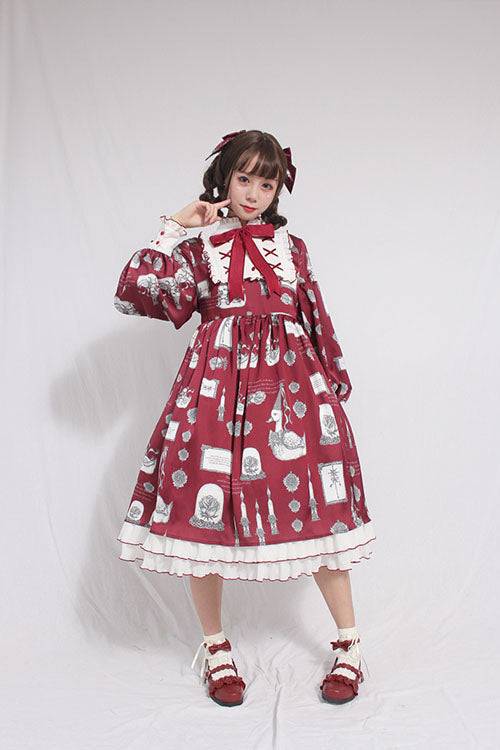 Christian Pious Duck Print Long Sleeves Bowknot Sweet Lolita OP Dress - Product - 2