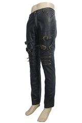 Bronze Multi Loops Zipper Metal Inlay Bandage Hand Rubbed Leather Men's Punk Pants - Product - 5