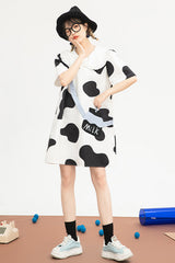 Black/White Doll Collar Short Sleeves Milk Cow Print Sweet Lolita Dress - Product - 3