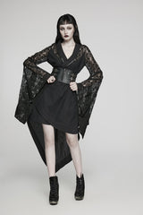 Black Irregular Hem Skull Print Hollow Stitching Womens Steampunk Kimono Dress - Product - 5