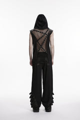 Black Multi-Layered Mesh Eyelet Men's Punk Cool Strappy Pants - Product - 4