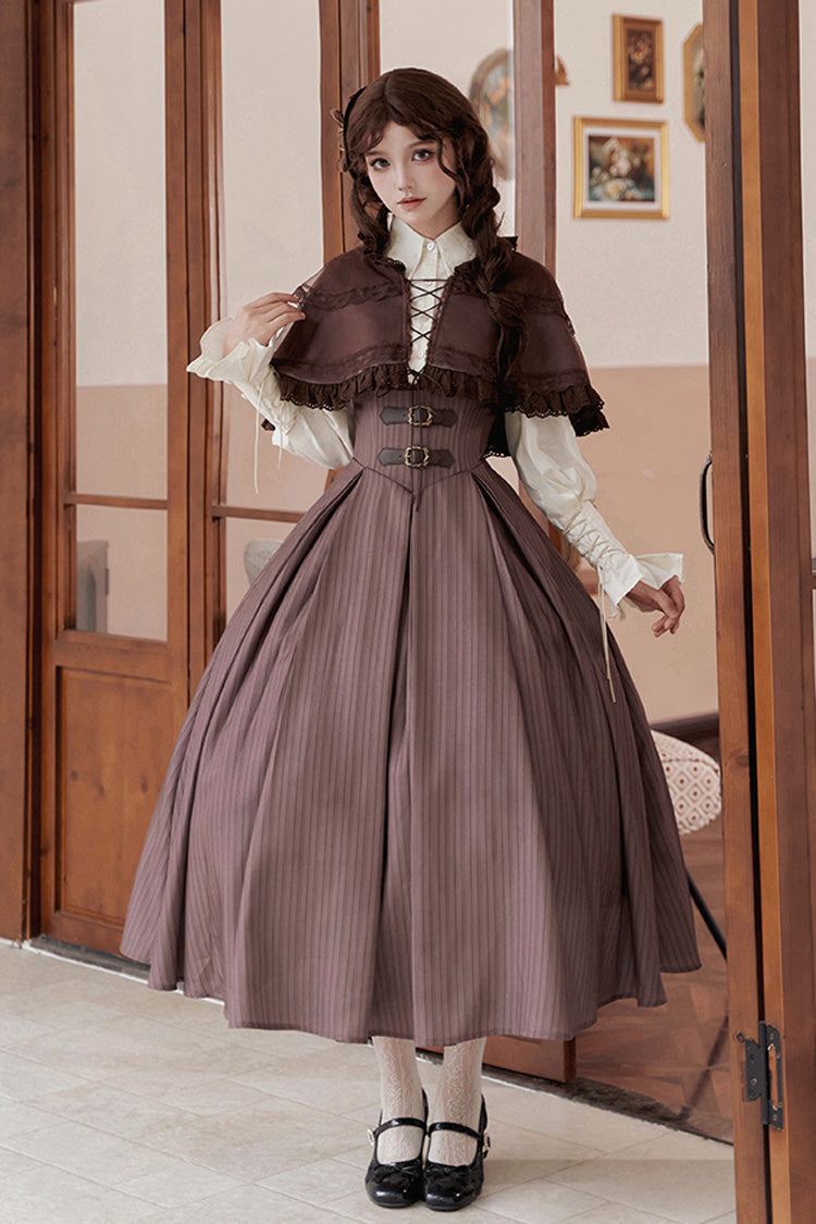 Brown Manchester City's Past Striped Print Breast Support Long Version Sweet (Dress Only) detail view 11