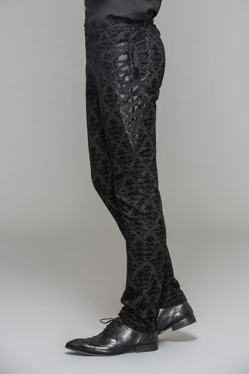 Black Party Court Flocking Patterned Gothic Mens Pants - Product - 4