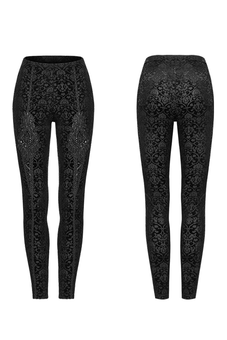 Black Jacquard Women's Gothic Leggings - Product - 5