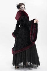 Red Long Sleeves Floral Embroidery Women's Gothic Fluffy Coat - Product - 6