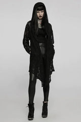 Black Floral Print Hollow Mesh Hooded Womens Gothic Coat - Product - 4