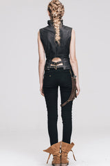 Punk Black Metal Ring Decoration Brown Leg Bag Twill Women's Pants - Product - 10