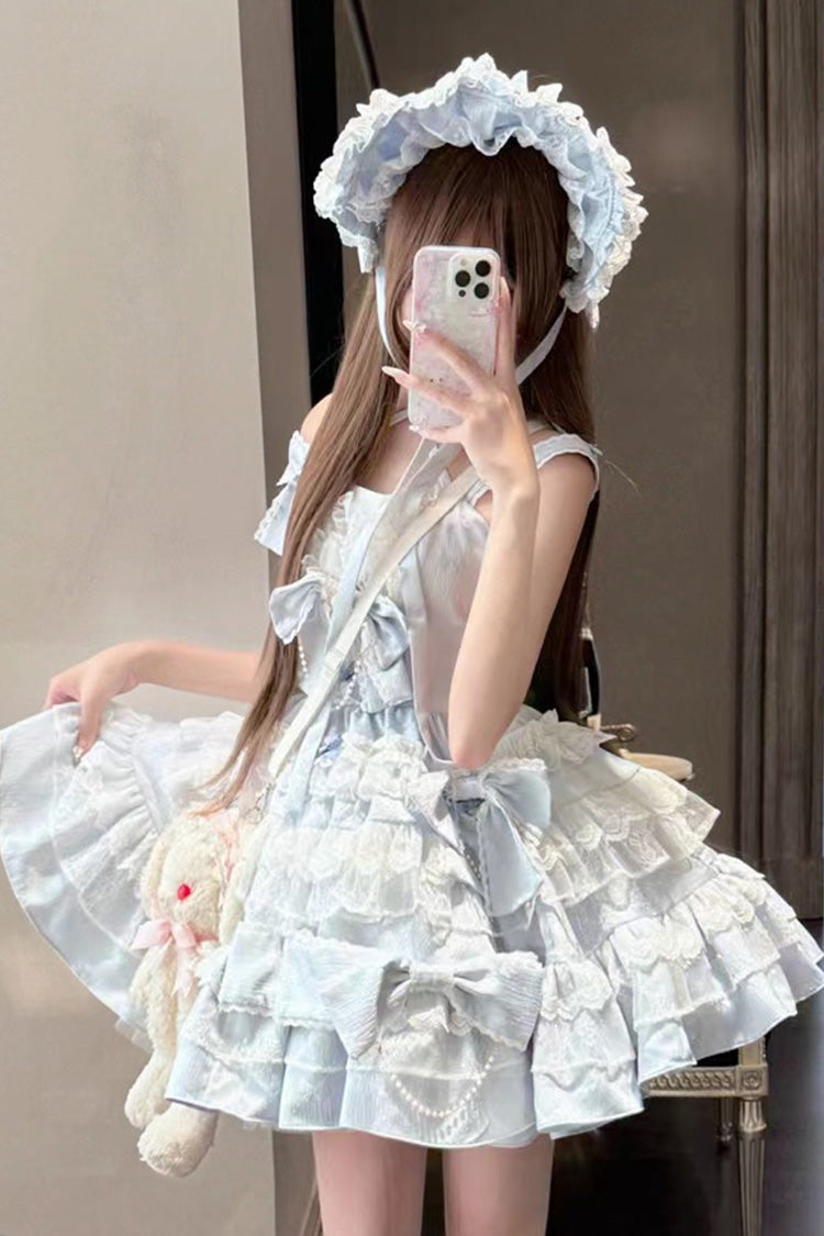 Blue [Sweetheart Doll] Multi-Layered Ruffle Bowknot Lace Sweet Princess Gorgeous Lolita Jsk Dress - Product - 3
