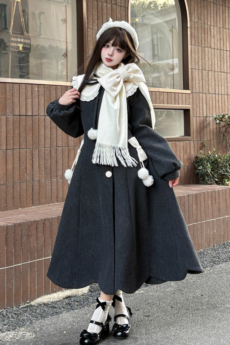 [Winter Sonata] Long Sleeves Bowknot Sweet Elegant Lolita Long Coat 2 Colors - Product - 8