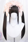 Deep Black Tea Brown Long Straight Twin Pigtails Daily Sweet Lolita Wig front view