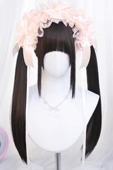 Deep Black Tea Brown Long Straight Twin Pigtails Daily Sweet Lolita Wig - Deep-Black-Tea-Brown - 1