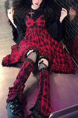 Red Scarlet Abby Style Irregular Plaid Printing Gothic Lolita JSK Dress - Red - 1