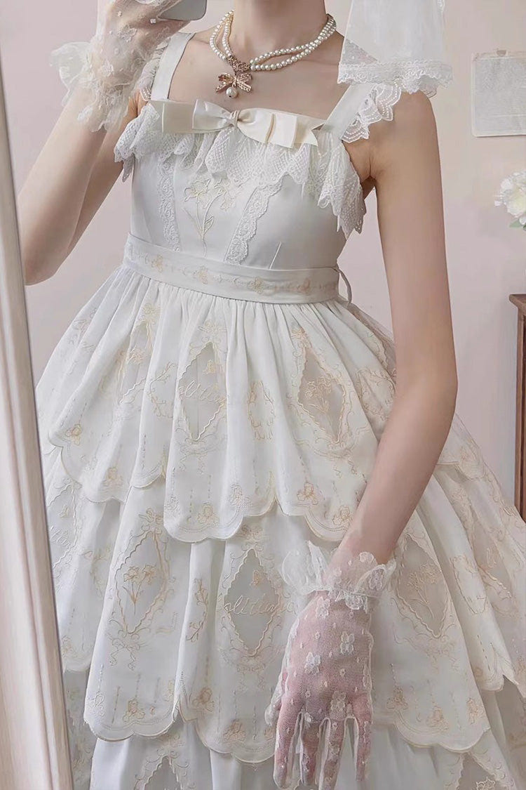White Multi-layer Hollow Embroidery Sweet Lolita Jsk Dress - Product - 5