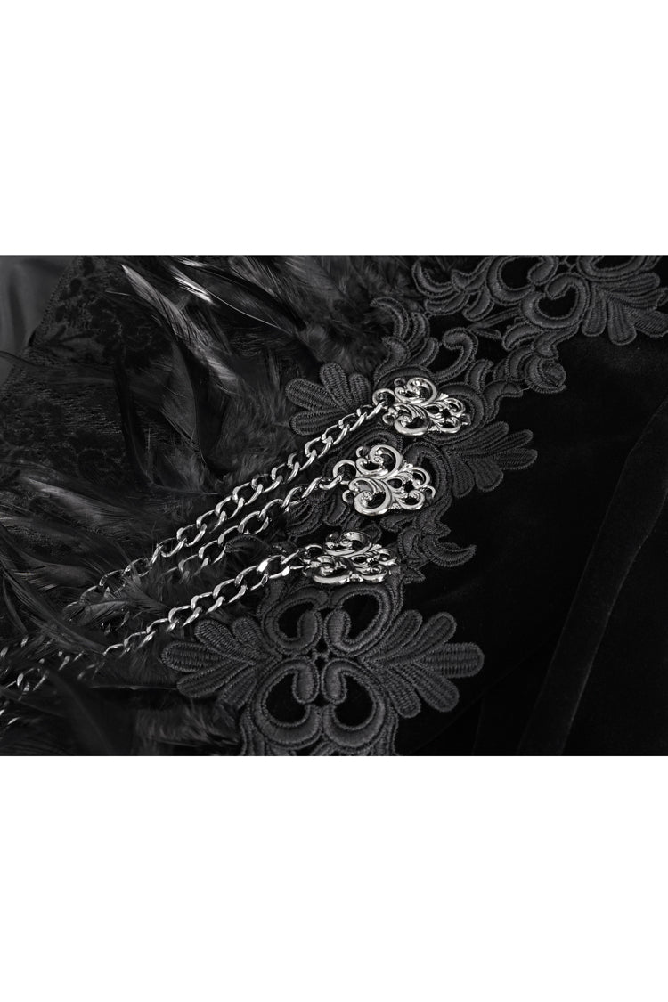 Black Stand Collar Trumpet Sleeves Embroidery Stitching Lace Women's Gothic Jacket - Product - 11