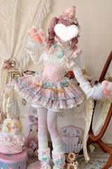 Pink [Candy House] Multi-Layered Print Ruffle Bowknot Lace-Up Sweet Ballet Lolita Jsk Dress - Product - 9