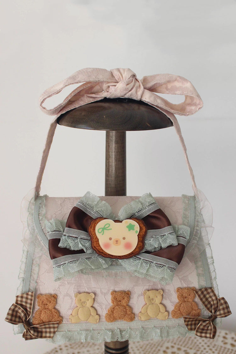 Mint Chocolate Little Bear Bowknot Lace Pearl Sweet Lolita Handbag - Product - 2