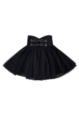 Black Solid Color Bowknot Sweet Jirai Kei Japanese Skirt - Product - 3