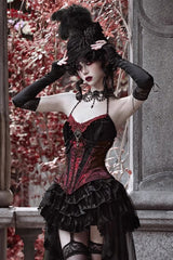 Black/Red Duchess Rococo Fishbone Girdle Multi-layer Ruffle Gothic Lolita Skirt - Product - 7