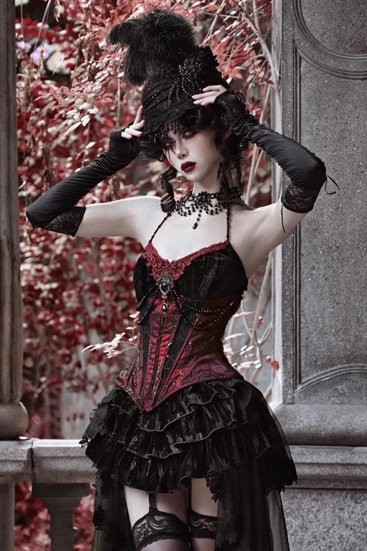 Black/Red Duchess Rococo Fishbone Girdle Multi-layer Ruffle Gothic Lolita Skirt - Product - 7