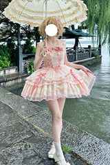 Pink [Candy House] Sleeveless Ruffle Bowknot Lace Lace-Up Sweet Lolita Jsk Dress - Product - 10