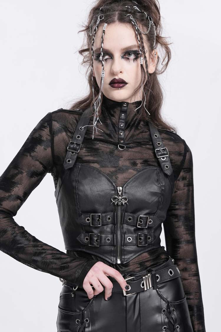 Black Halterneck Buckle Women's Punk Overbust Corset - Product - 4