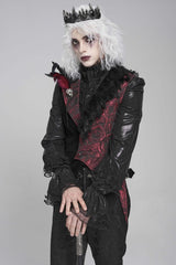 Black Long Sleeves Rose Print Irregular Contrast Color Men's Gothic Vest with Detachable Feather Accessory - Product - 8