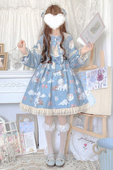 Doll Collar Lantern Sleeves Cute Sheep Print Sweet Lolita OP Dress - Product - 2