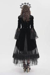 Black Long Trumpet Sleeves Embroidered Lace Slim Zippered Women's Gothic Bat Wing Collar Double-breasted Zip Jacket - Product - 2