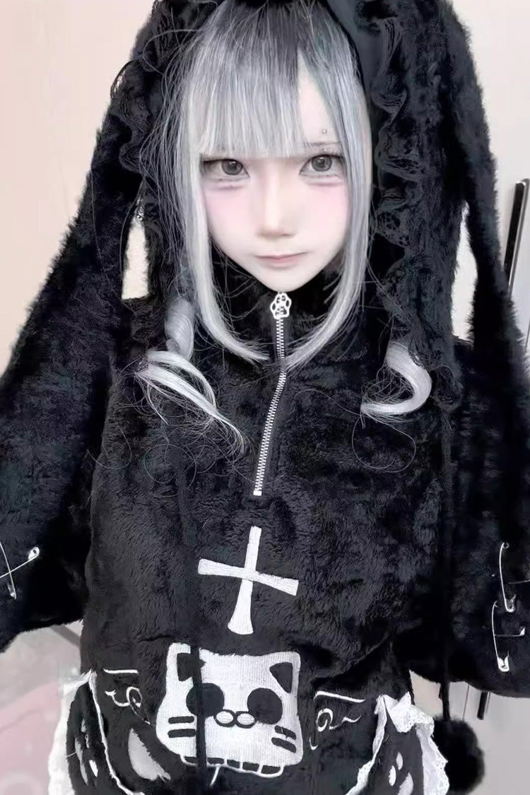 [Lop-eared Rabbit] Long Rabbit Ears Jirai Kei Lolita Knitted Hat - Product - 3