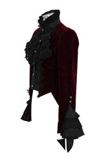 Red Jacquard Velvet Womens Swallow Tailed Gothic Coats - Product - 5