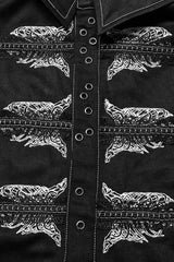Black Lapel Collar Long Sleeves Skull Print Embroidery Mens Steampunk Blouse - Product - 5