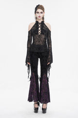 Black Off Shoulder Flared Sleeved Lace Mesh Women's Gothic Shirt - Product - 5