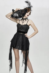 Black Versatile Translucent Sweep Sexy Lace Womens Gothic Dress With Shoulder Straps - Product - 2