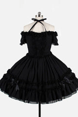 Chiffon Binding Strap Short Sleeves Boat Neck Classic Lolita Dress - Product - 6