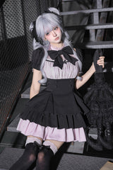 Classic Square Collar Halterneck Short Sleeves Triple-Layered Printed Ruffled Bow Cool Lolita Dress Set 2 Colors(Black, Grey) - Black - 9
