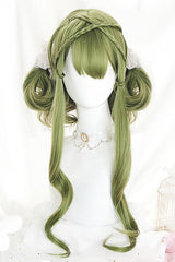 Grass Green Air Bangs Long Curly Classic Lolita Wig - Product - 2